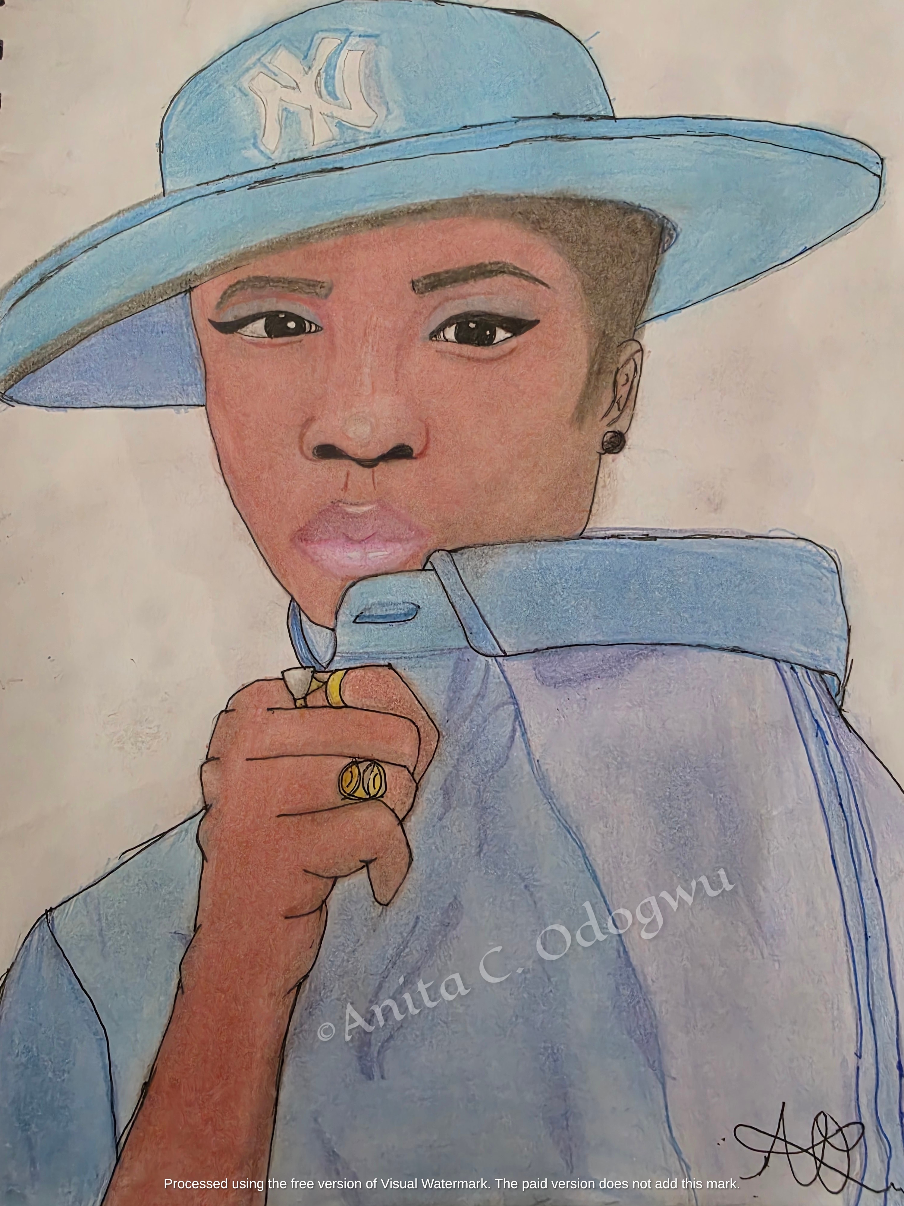 Realistic mixed media celebrity portrait drawing of Tiwa Savage face profile shading study